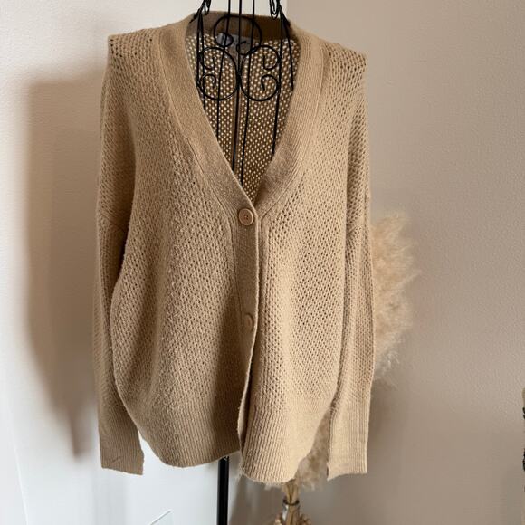 Michael Stars Cozy Open Knit Neutral Tan Cardigan Grandpa Sweater Small - Picture 4 of 9